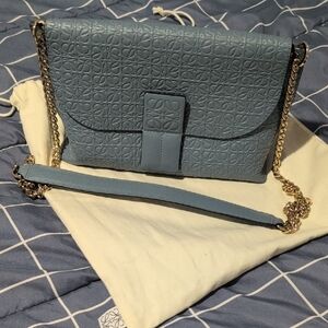 Loewe Calfskin Anagram FlapElegant Blue Chain Strap Women's Bag